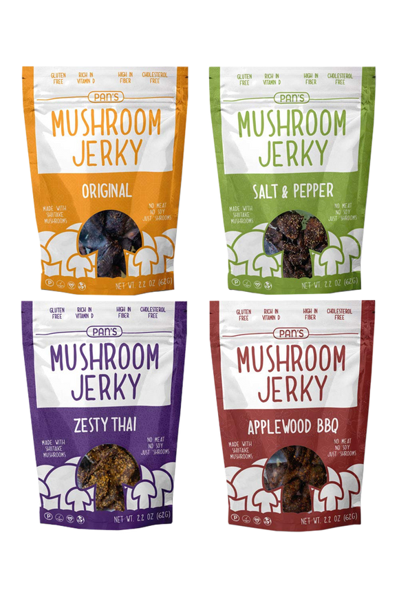 Pans Mushroom Jerky Vegan 4 Flavor Sample Pack